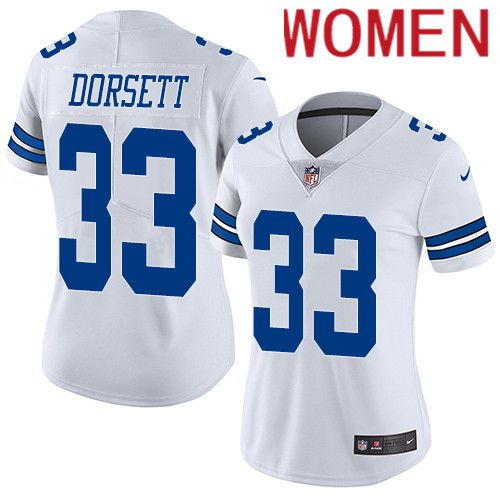 Women Dallas Cowboys #33 Tony Dorsett Nike White Vapor Limited NFL Jersey->women nfl jersey->Women Jersey